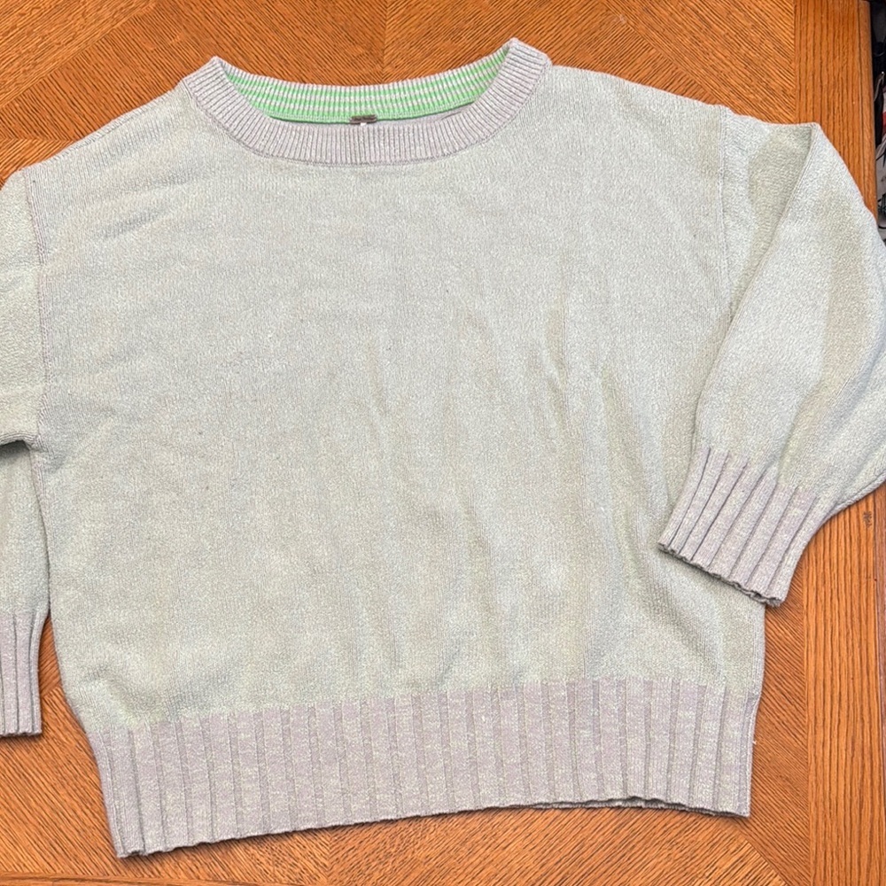 Free People Street Fair Light Green Oversized Crew Neck Sweater Size Large - Picture 4 of 6